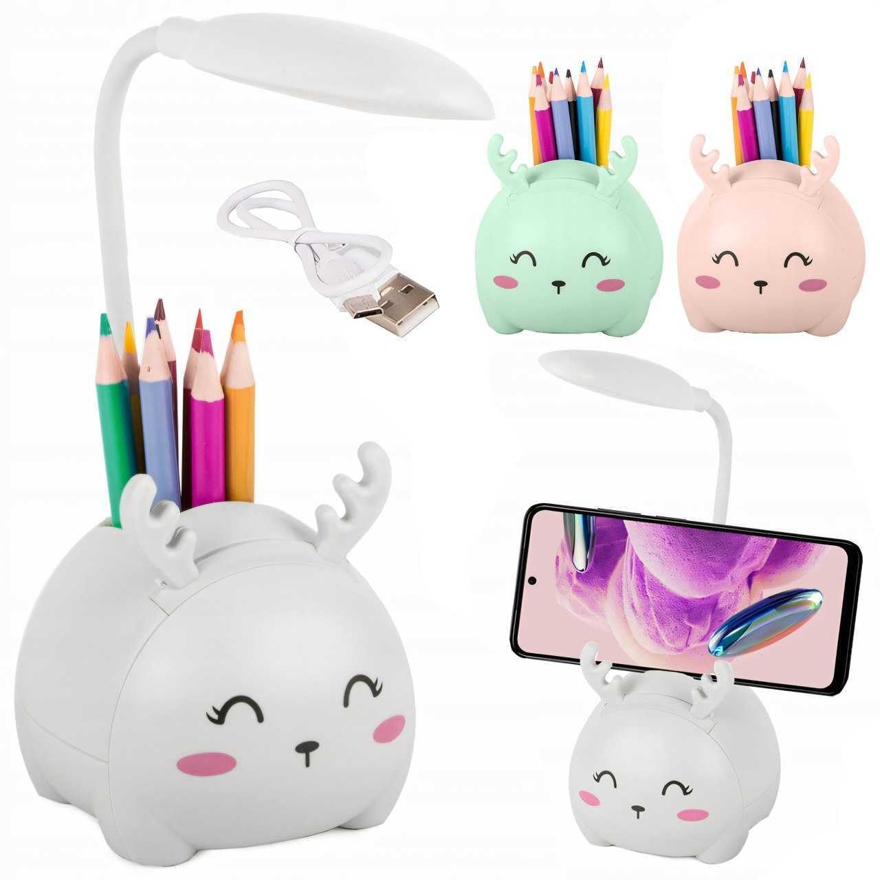 Lampara Escritorio Led Intantil Con Portalápices, Lampara Escritorio Niño, Lampara Escritorio Niña, Lampara De Mesa led, Lamparas De Mesa Infantiles Reno, Flexo Led Escritorio Infantil USB (Blanco)