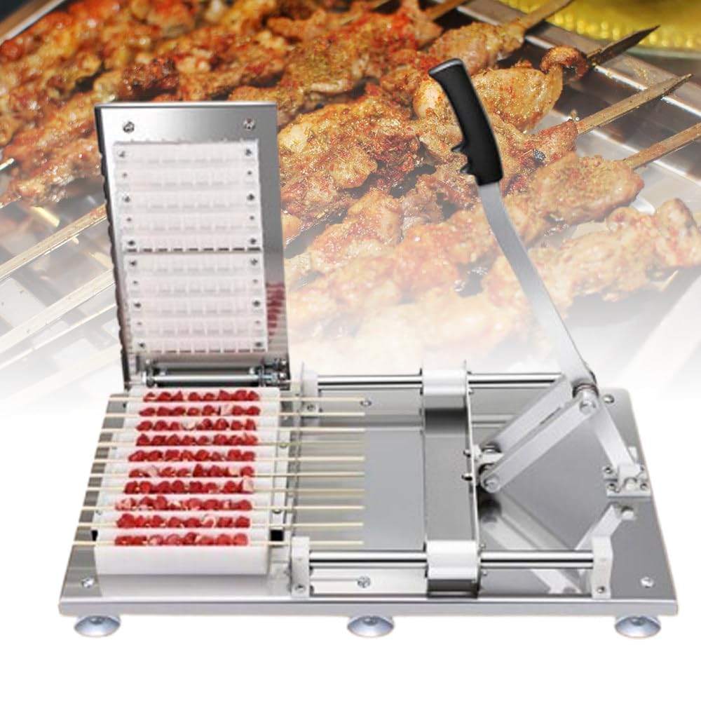 Macchina Manuale per Spiedini in Acciaio Inox,10 Spiedini alla Volta 4templates | Per Spiedini Di Bambù E Ferro,Fino a 25cm,Con 100 Spiedini,Bistecca,Agnello,Pollo,BBQ,Picnic,Campeggio