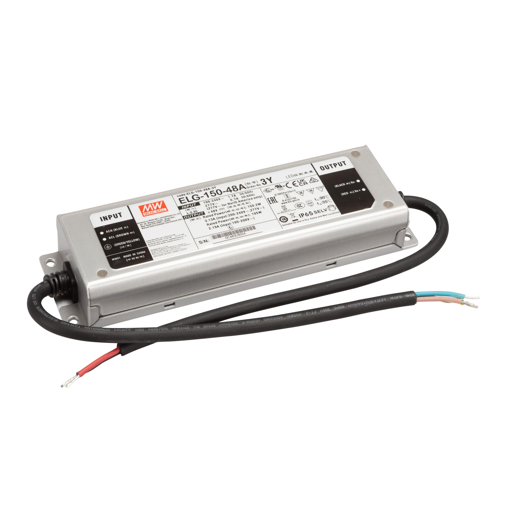 Mean Well ELG-150-48A-3Y - Trasformatore LED a tensione costante, 150,2 W, 1,56-3,13 A