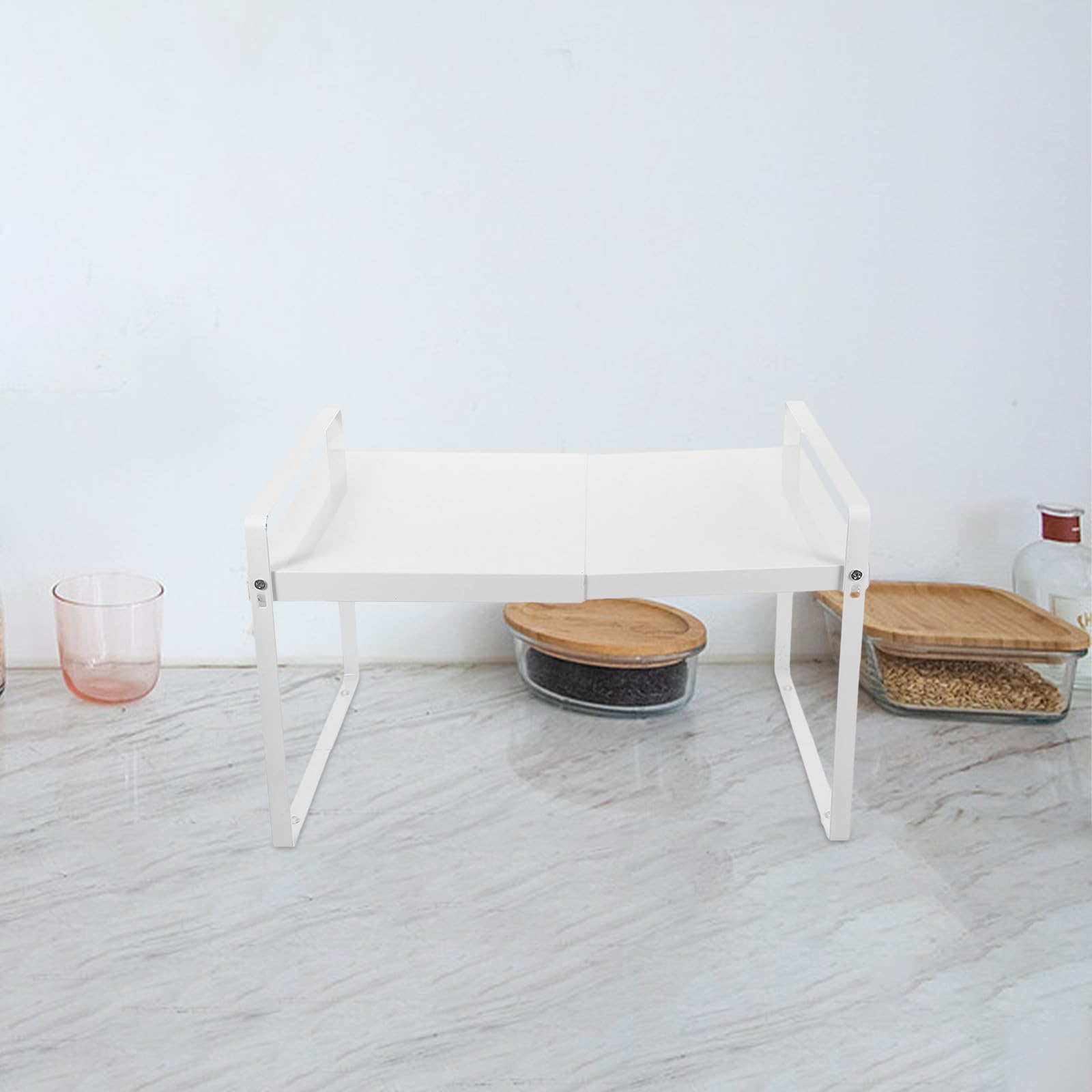 Uonlytech Organizer per Ripiani Armadietti e Scaffale Espandibile in Plastica Bianca, Ripiano Regolabile 24-41 CM, Mensola per Cucina, Bagno e Dispensa
