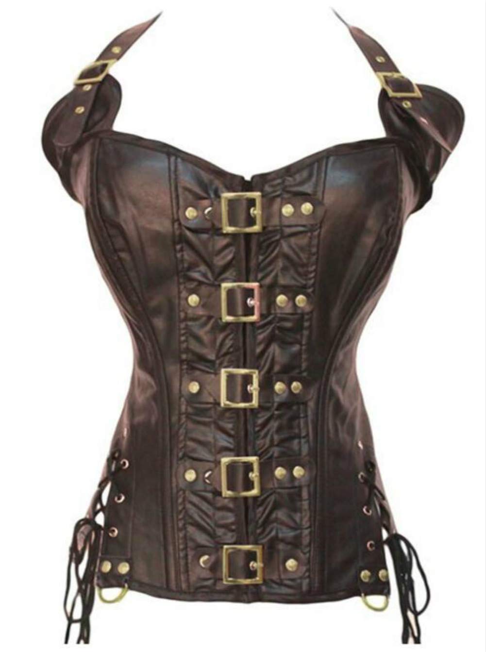 KUOSE Women's Overbust Leather Corset Top Bustier Basque Shirt