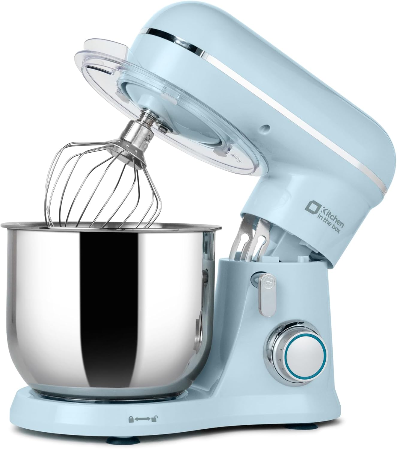 Kitchen in the box Impastatrice Planetaria, 3,5L Piccolo Planetaria Professionale, 10 Velocità Impastatrice Pizza con Uncino Impastatore, Mescolatore, Frusta Sbattitric (Azzurro)