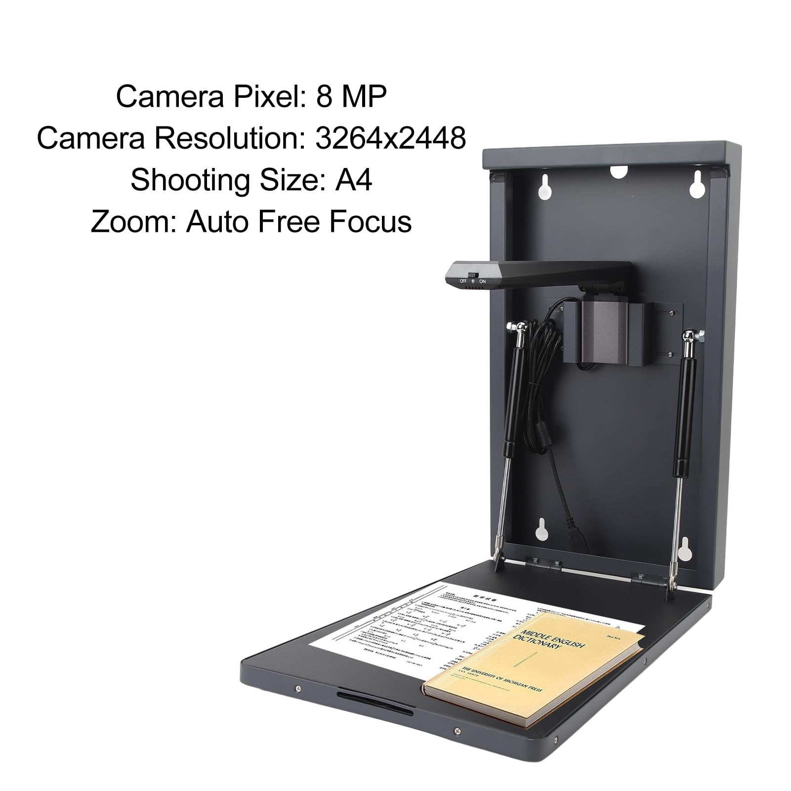 Syrisora Scanner per fotocamera documenti A4 con luci di riempimento a 4 LED 8MP 3264x2448 Messa a fuoco automatica USB Smart Document Scanner montato a parete per web conferenze