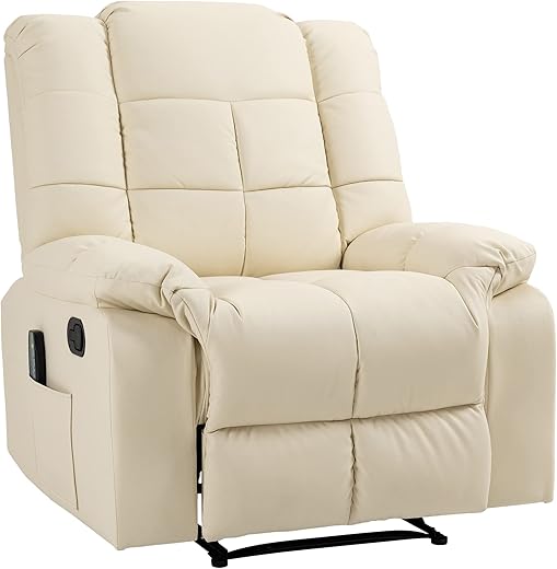HOMCOM Massagesessel Fernsehsessel Elektrisch Relaxsessel mit Massagefunktion Kunstleder Holz Stahl Schaumstoff Cremeweiß 94 x 99 x 99 cm