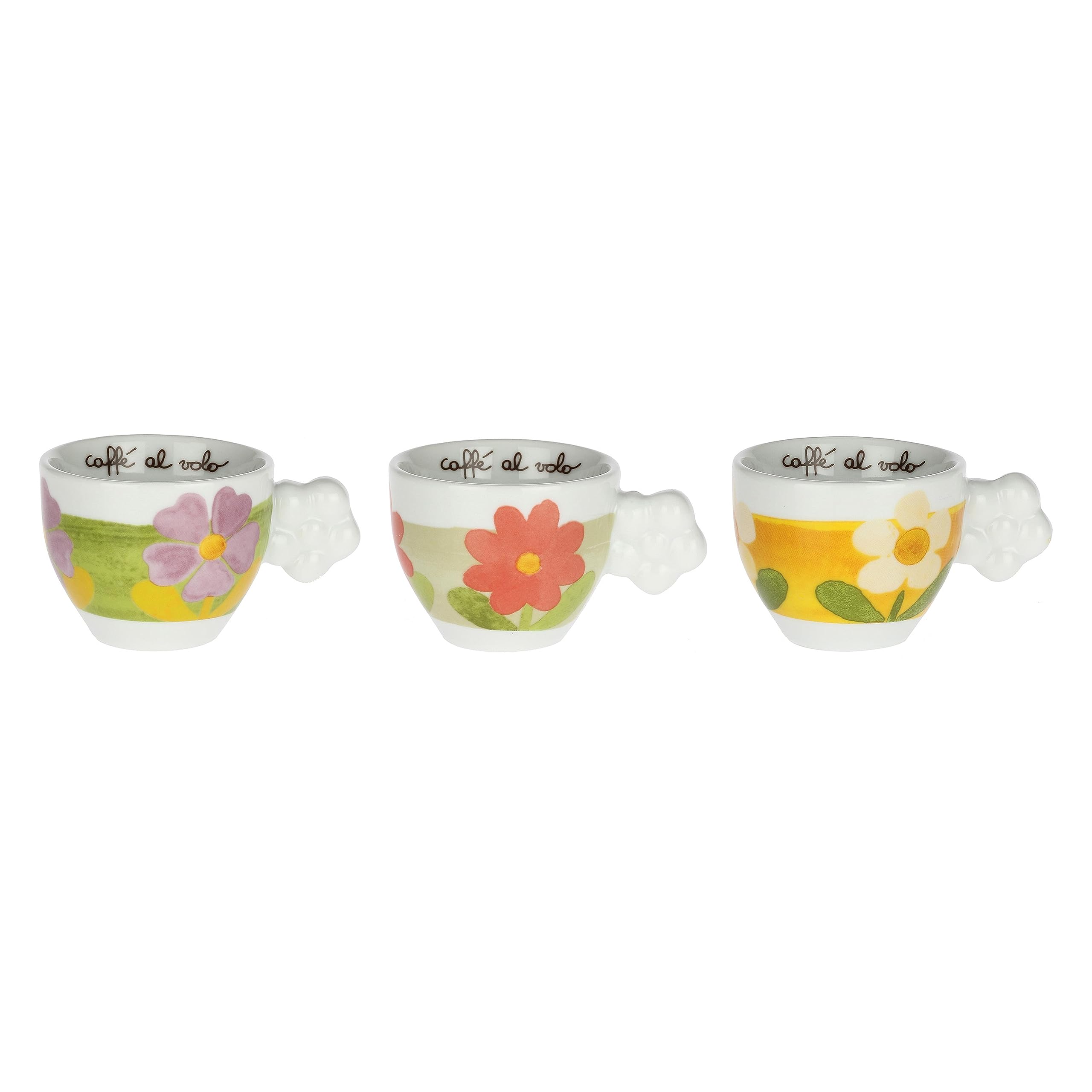 THUN, Set 6 Tazzine Espresso in Porcellana Decorata a Mano con Motivi Floreali, Linea Florianne, Tazzina Ø 6.5 cm, Piattino 12 cm