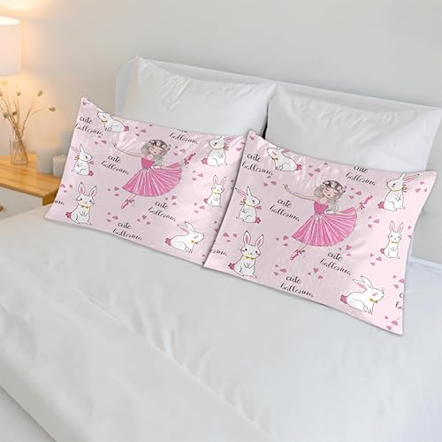 Miniatura 6 de Funda de almohada de satén para cabello y piel, tamaño estándar, lindo conejito bailarín, suave, transpirable, suave, refrescante, fundas de