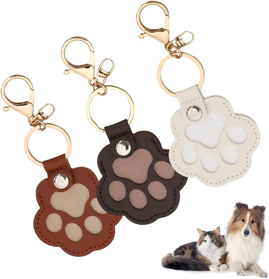 3pcs Pet Hair Storage Keychain, Leather Paw Keychain for Pet Hair, Paw Keys Hair Holder, Memorial Gifts for Family & Pet Lovers