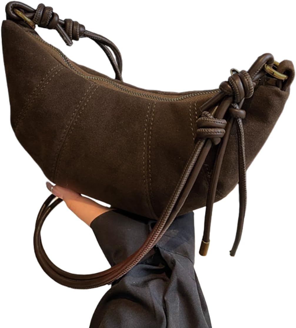 AMPOSSTO Women's Suede Leather Small Crossbody Bag Vintage Dumpling Tote Handbag Shoulder Boho Purse with Adjustable Strap - Image 5