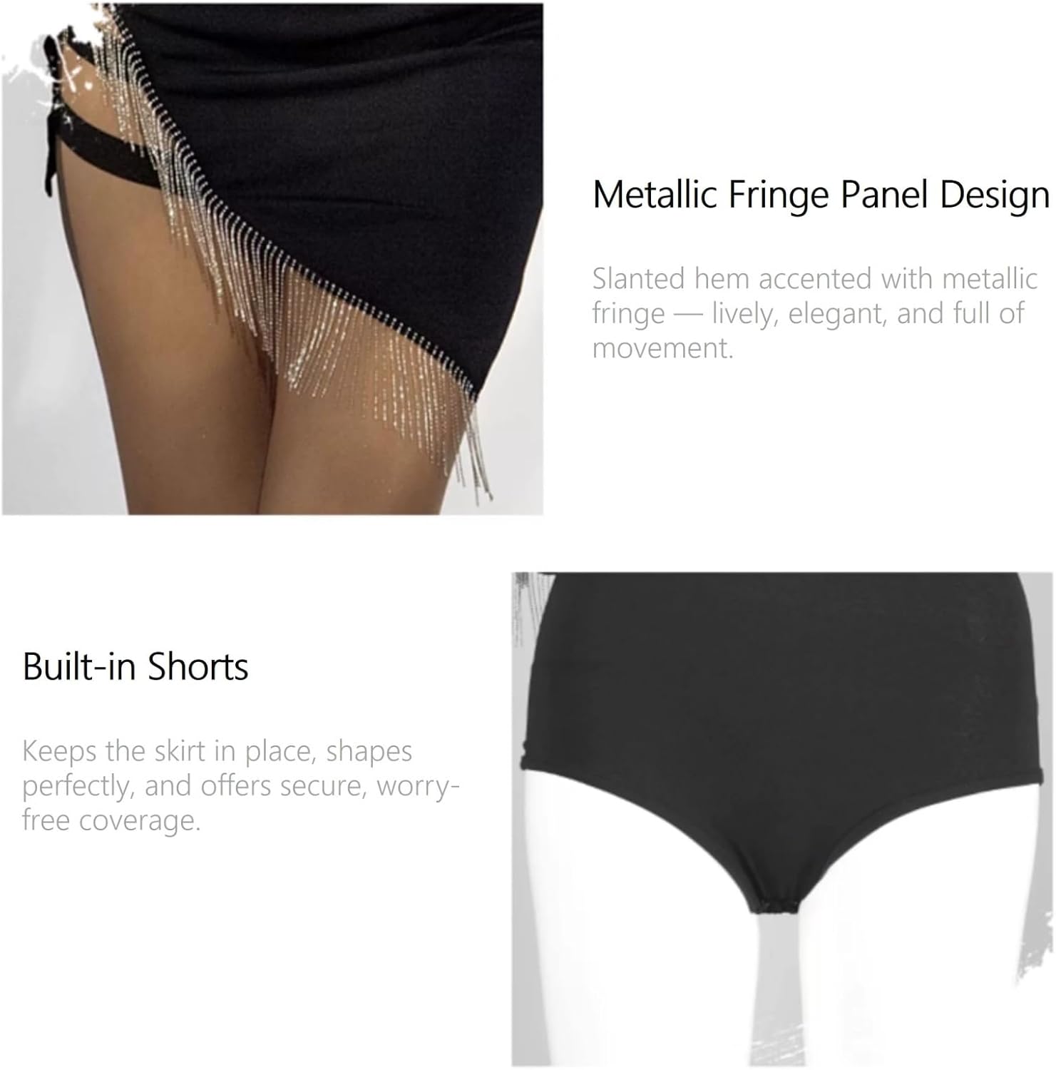 Black Skirt Mini Wrap Sparkly Fringe Latin Dance Skirts Dance Clothes Concert Outfits Women