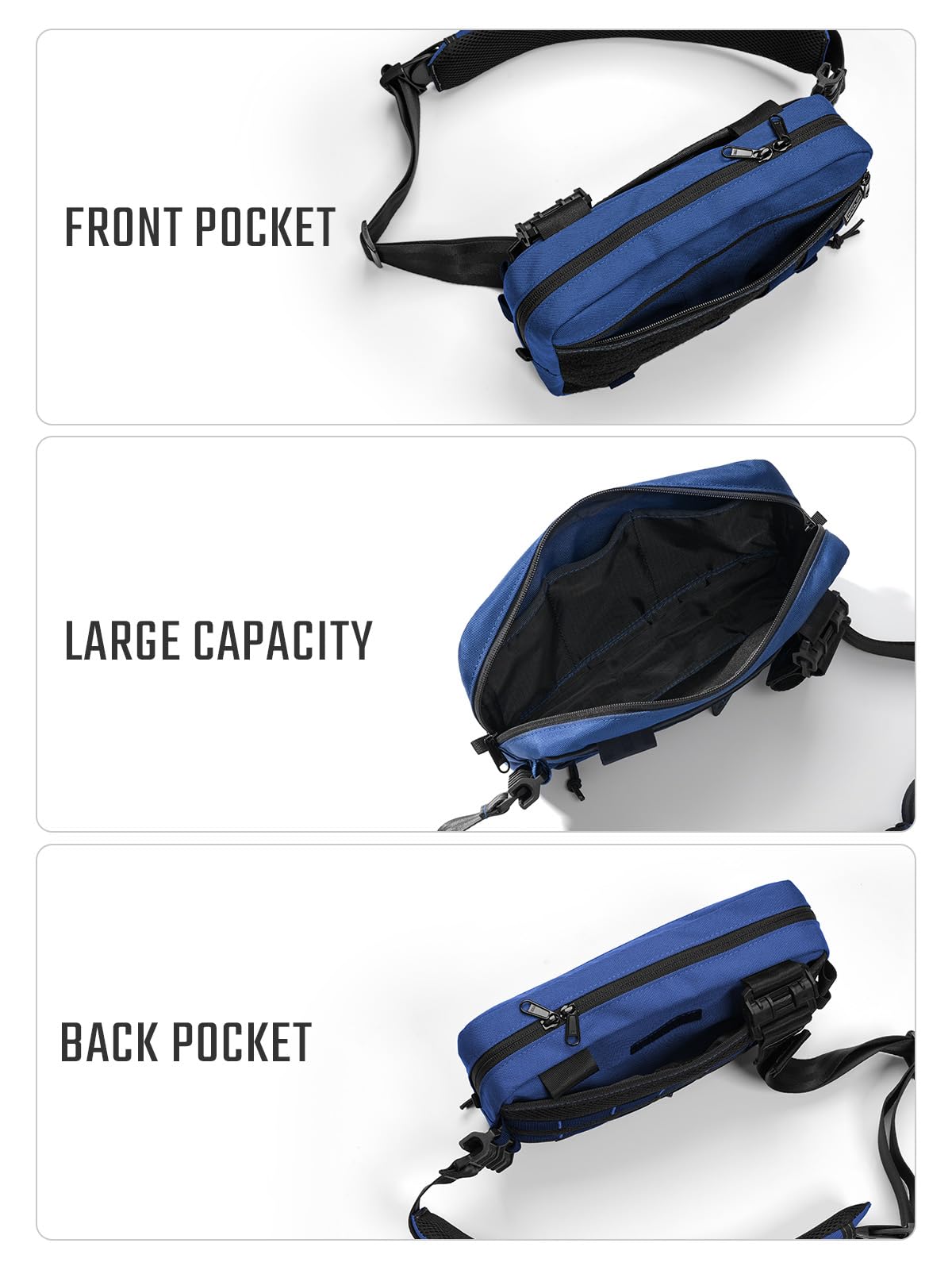 TACTICAL_GEEK Cache L3C EDC - Bolso bandolera ligero para hombre y mujer, compacto, bandolera ajustable, bandolera para el hombro, bolso de pecho para viajes, escuela, senderismo, 1000d Azul