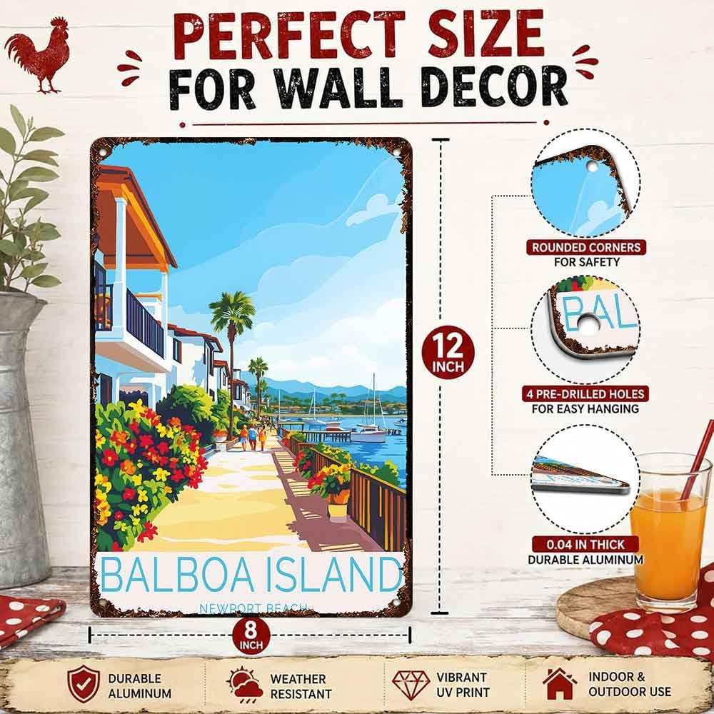 Balboa Island Newport Beach Coastal Travel Aluminum Metal Sign 8 x 12 Inch image 2