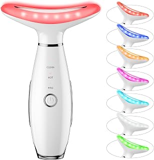 7 Color Neck Face Massager Tool, Facial Massager for Skin Care at Home, Face Sculpting Tool with Thermals, Vibration (White)