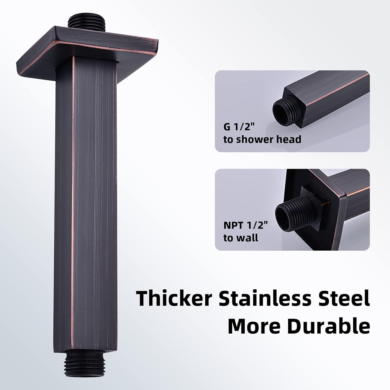 6 Inch Square Ceiling Mount Shower Arm with Flange, Stainless Steel Replacement Rain Shower Head Extension Arm,Oil Rubbed Bronze