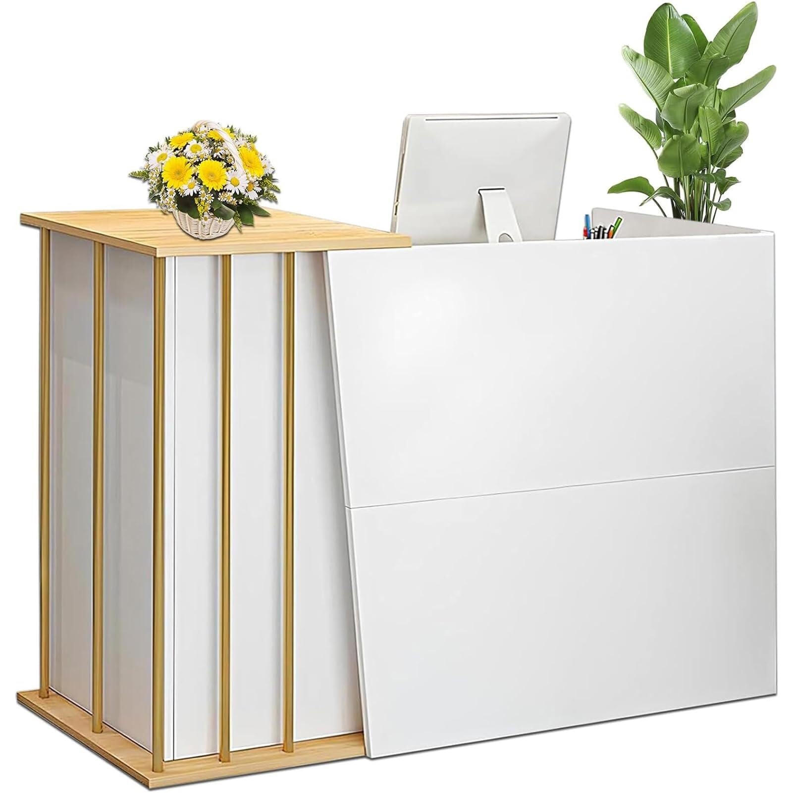 Mostrador de Recepción Pequeño con Cajones con Cerradura, Escritorio de Recepción Compacto para Oficina, Clínica, Salón o Negocio Comercial