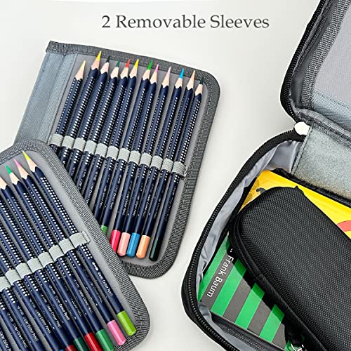 Image of Large Capacity 72 Slot Pencil Case for Colored Pencils, Stationery Pouch, Black