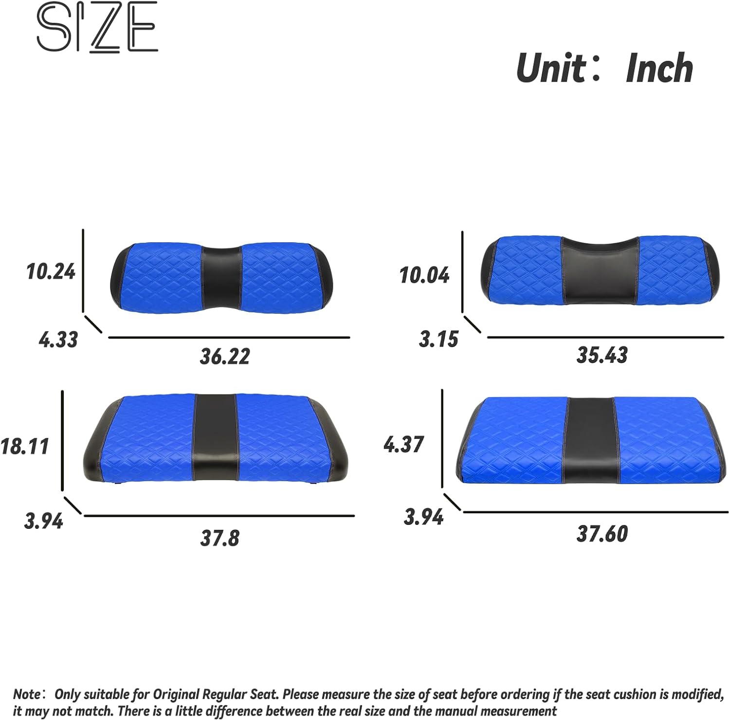 Golf Cart Front and Rear Seat Covers Waterproof and Sun Resistant Marine Grade Vinyl Leather Seat Cover Accessories for Club Car DS 2000.5-up,Blue(4PCS)