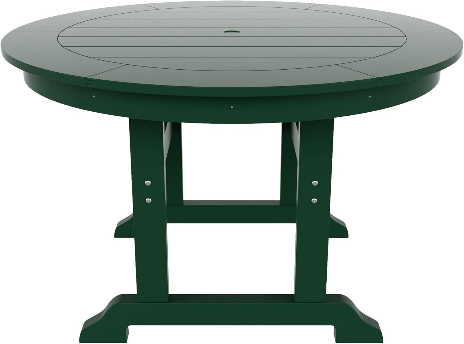 WestinTrends Malibu Patio Dining Table, All Weather Poly Lumber Adirondack 47" Trestle Round Outdoor Table with Umbrella Hole, Dark Green