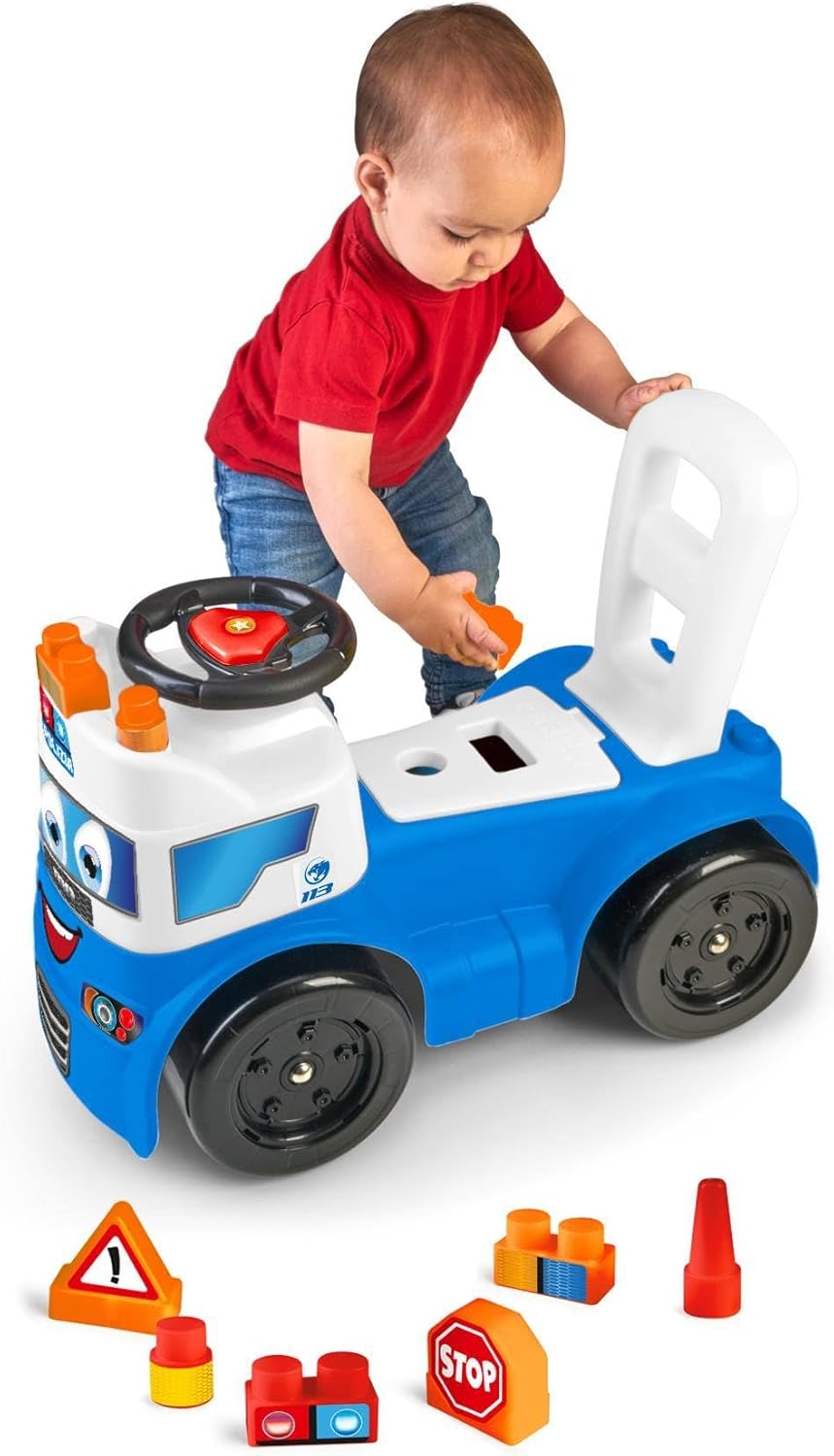 FEBER - 3-in-1 MotoFeber State Police: Push & Walk, First Steps and Play with Blocks, Learn Shapes and Colours, for Ages 18+ Months, FED33000