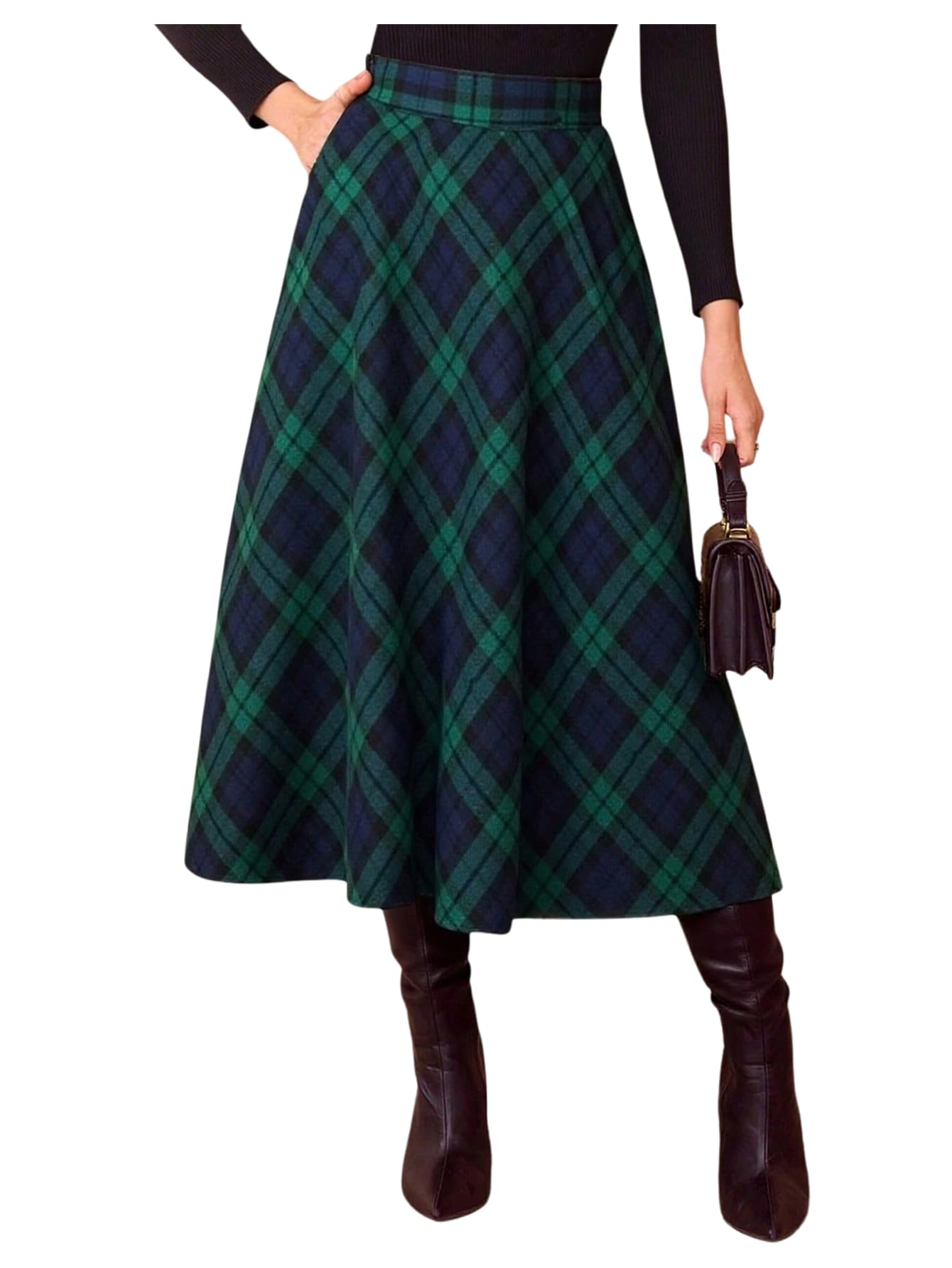 SweatyRocks Womens Plaid Long Skirts High Waist Fall Swing A Line Skirt with Pockets