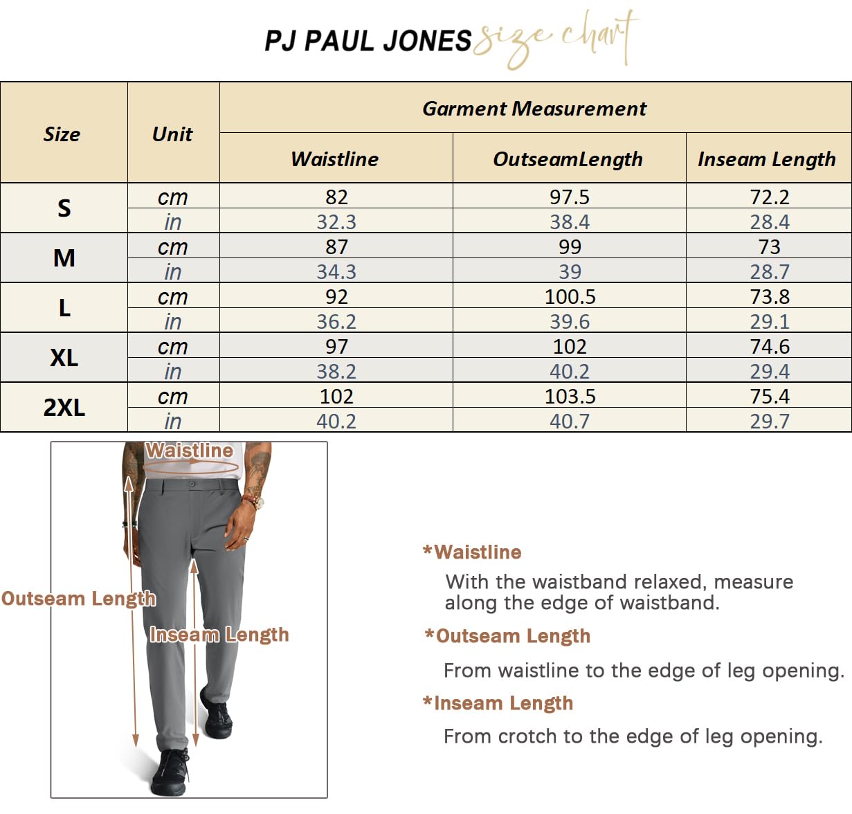 PJ PAUL JONES Pantalon de travail décontracté à taille élastique pour homme