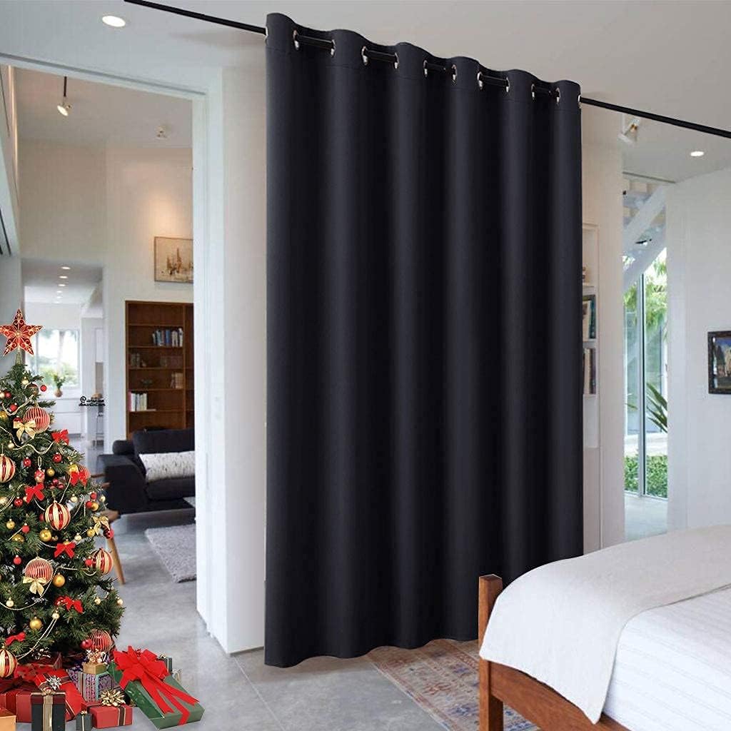 RYB HOME Room Divider Curtain - Privacy Grommet Curtain Panel Portable Window Screen Sliding Partition for Bedroom Dining Iving Room Studio Family Room Office,120 inch Width x 96 inch Length, Black