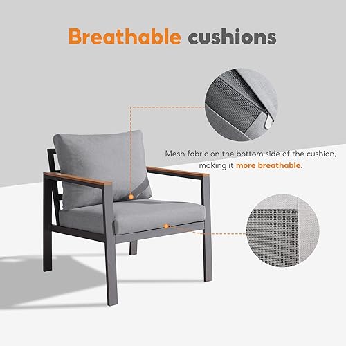 Miniatura 7 de Lucky Yard Juego de muebles de patio al aire libre juego de 4 piezas de aluminio con asiento profundo juego de sofá seccional de metal con cojín