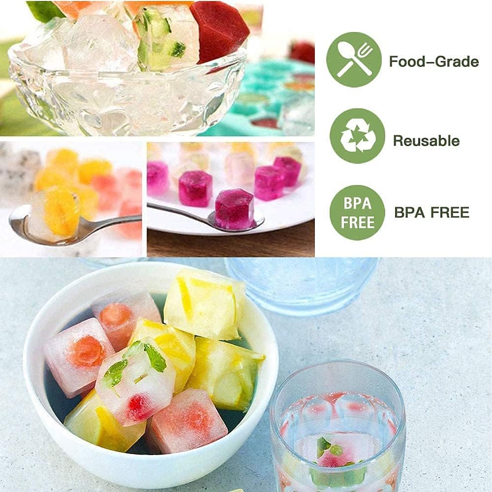 2 Pcs Ice Cube Trays Silicone Ice Cube Molds, Easy-Release and Flexible 37 Ice Trays BPA Free, for Whiskey Cocktail, Stackable and Safe Ice Honeycomb Small Cubes Fridge Bar Soft Tray (with Lid) (2)