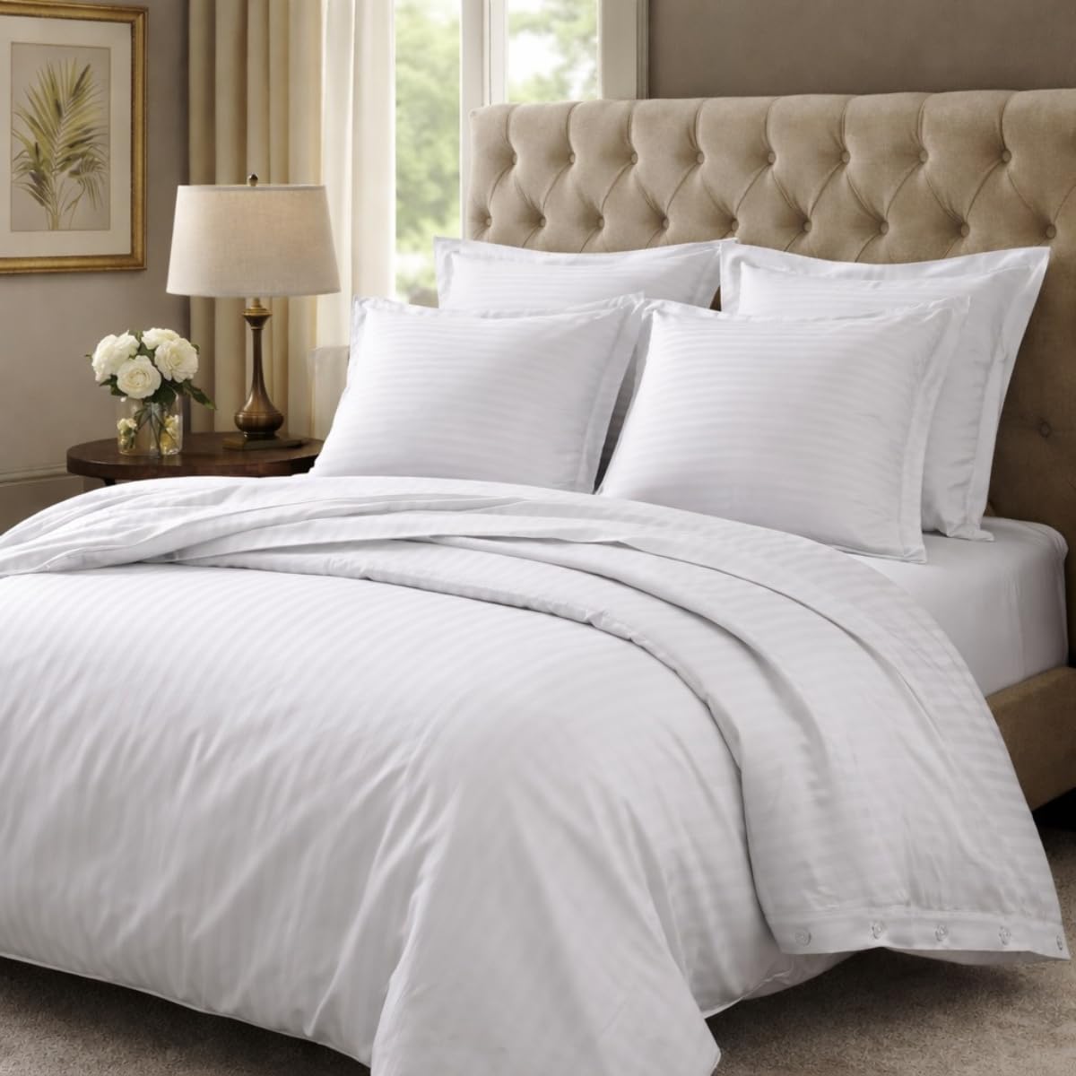 Drap Housse en Satin de Coton 180x200cm Blanc Bonnet 35cm 100% Coton Longues Fibres 80 Fils/cm²