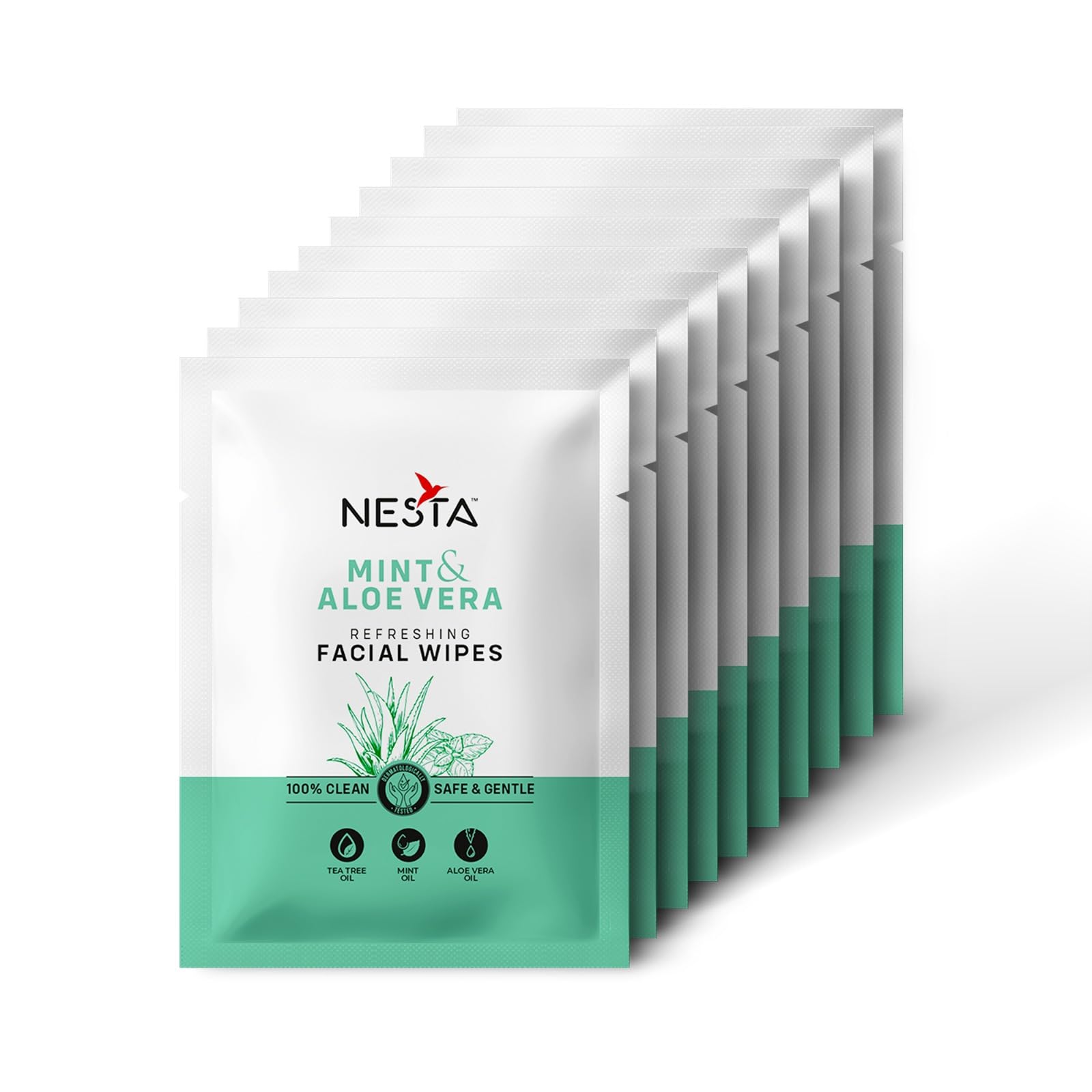 Nesta Refreshing Single Pouch Wet Wipes with Extra Moisturizers - 10-IN-1 Pack, No Artificial Fragrance, Natural Cleansing & Hydrating Face Wipe (MInt 60)-picture-18