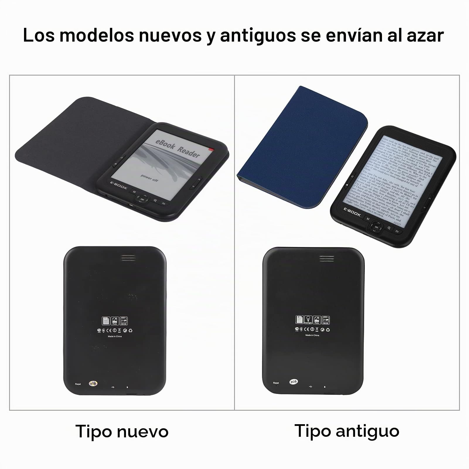 Lector de Libros de 6 Pulgadas Erer Electronic Ink Ereader Black Tink E-Tink con 29 Idiomas y Cubierta Azul para Reloj y Calendario (8g)