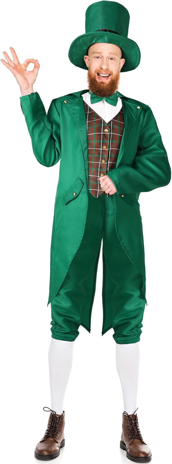 Shihanee 5 Pieces Green Leprechaun Adult Costume St. Patrick's Day Costume Green Irish Paddys for Men Adult - Image 2