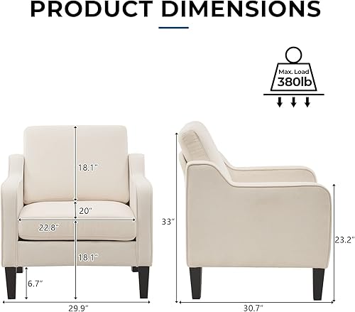 Miniatura 2 de VINGLI Silla decorativa moderna de mediados de siglo, sillas decorativas de tela beige para sala de estar, sillón tapizado, sofá con brazos