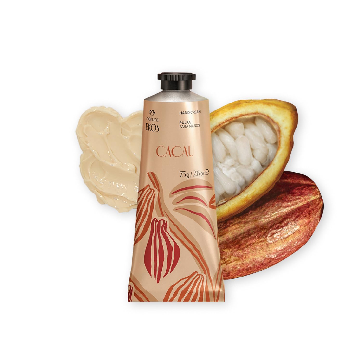 natura Ekos Cacau Hand Cream, Cocoa Butter Moisturizer for Dry Hands, Hydrating Vegan Skincare, Strengthens Nails & Cuticles – 2.6oz (75g)