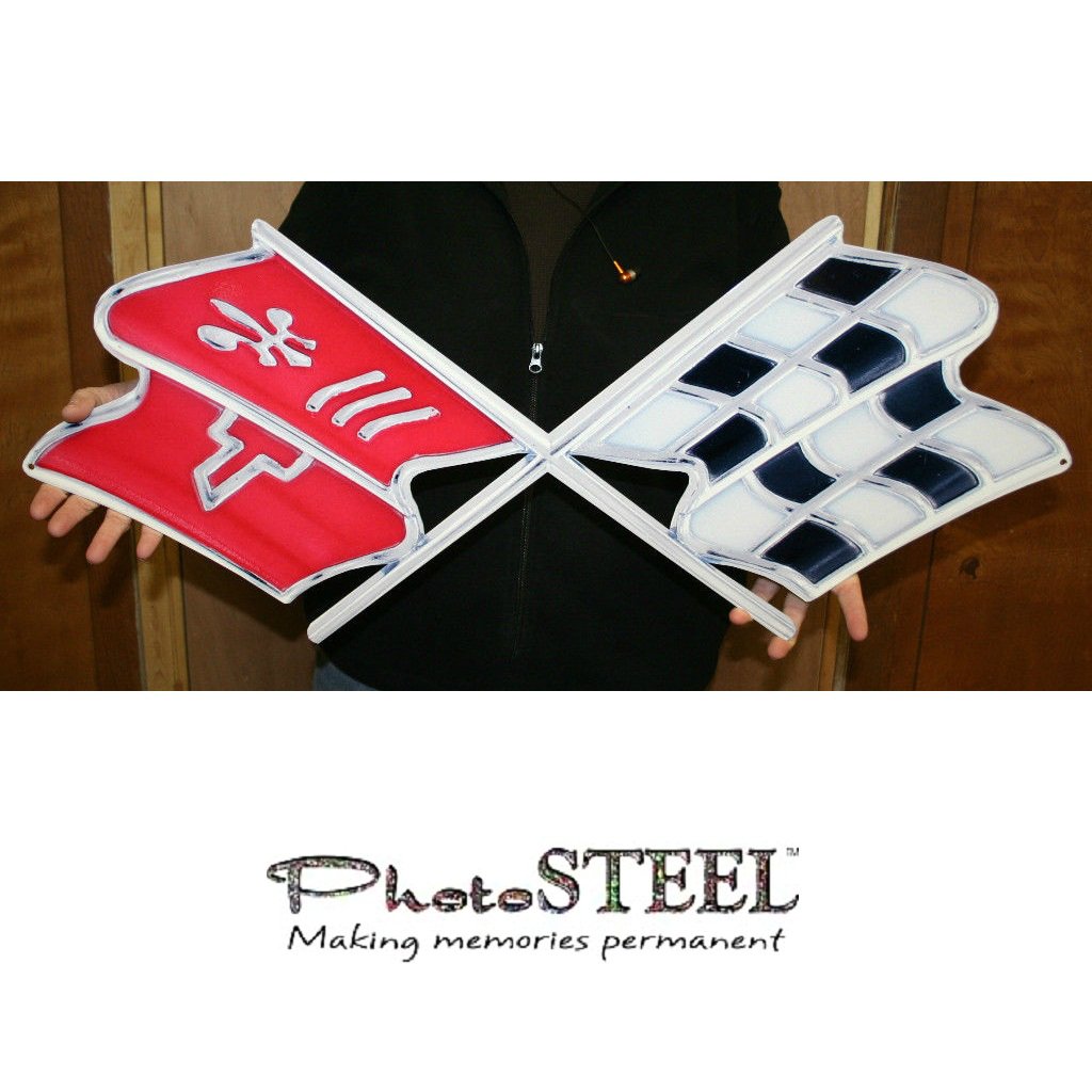 C6 Corvette Crossed Flag Wall Emblem Large Metal Art 05-13 Full 32" By 12" In Size Cross Flag - Foto 6