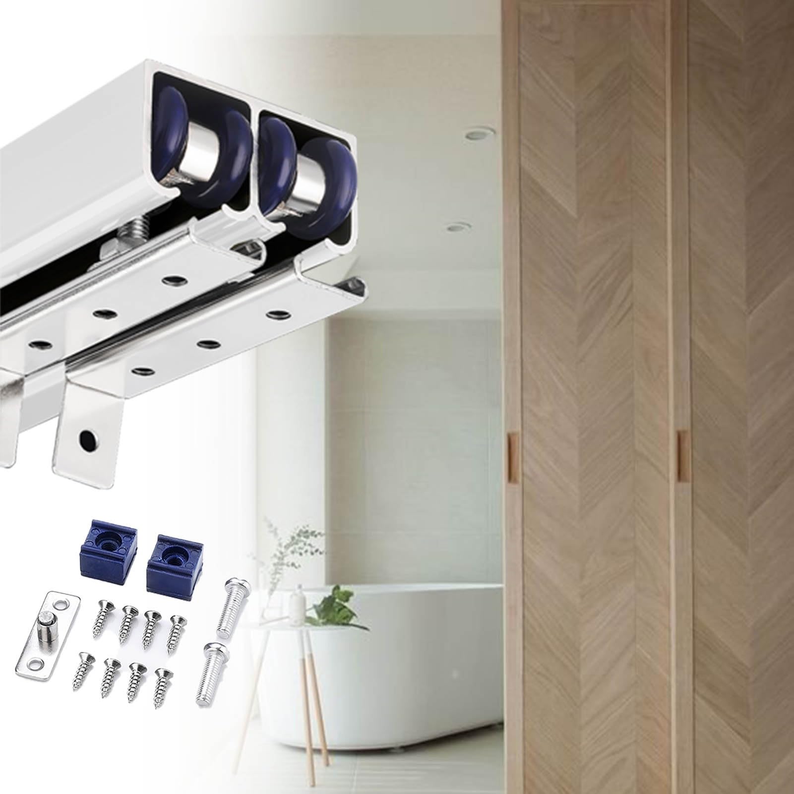 YDHSIKK Glass Sliding Door Track, Pocket And Bypass Sliding Door Track Kit Silver Champagne 0.7-4.0m(Silver,1.9m/6.2ft)