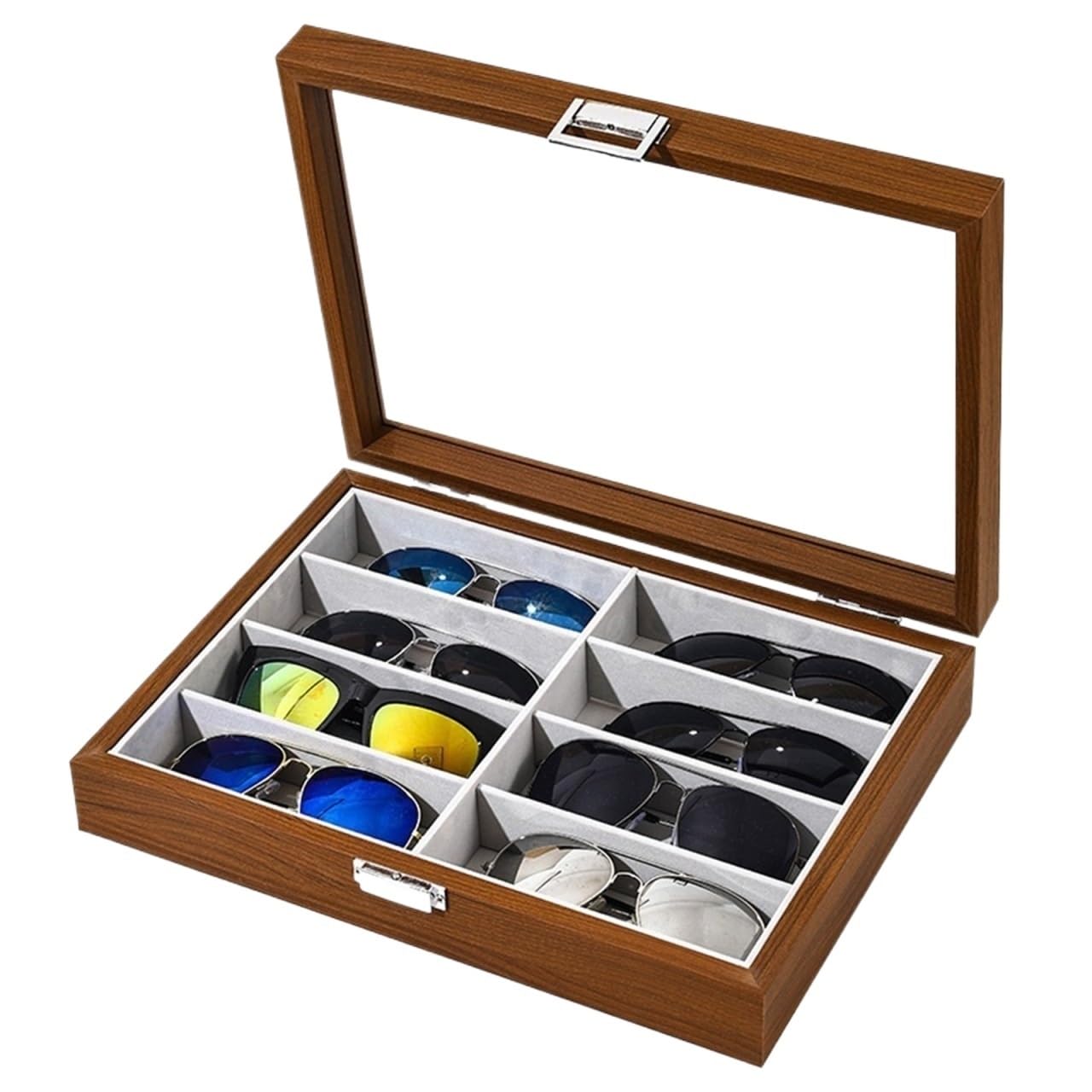 Porta Occhiali per Casa Espositore for Occhiali da Sole in Legno con 8 Scomparti, for Collezionisti di Occhiali da Vista Organizer Occhiali da Sole(Grey)
