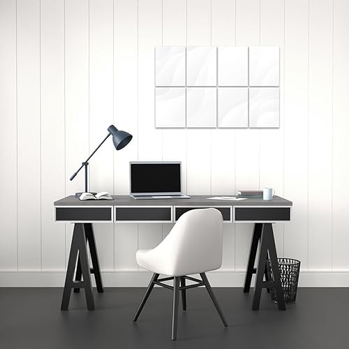 Miniatura 3 de Paquete de 8 paneles acústicos artísticos, 32 x 48 pulgadas, onda de luz blanca abstracta moderna, textura de lujo, suave, limpia, sutil,