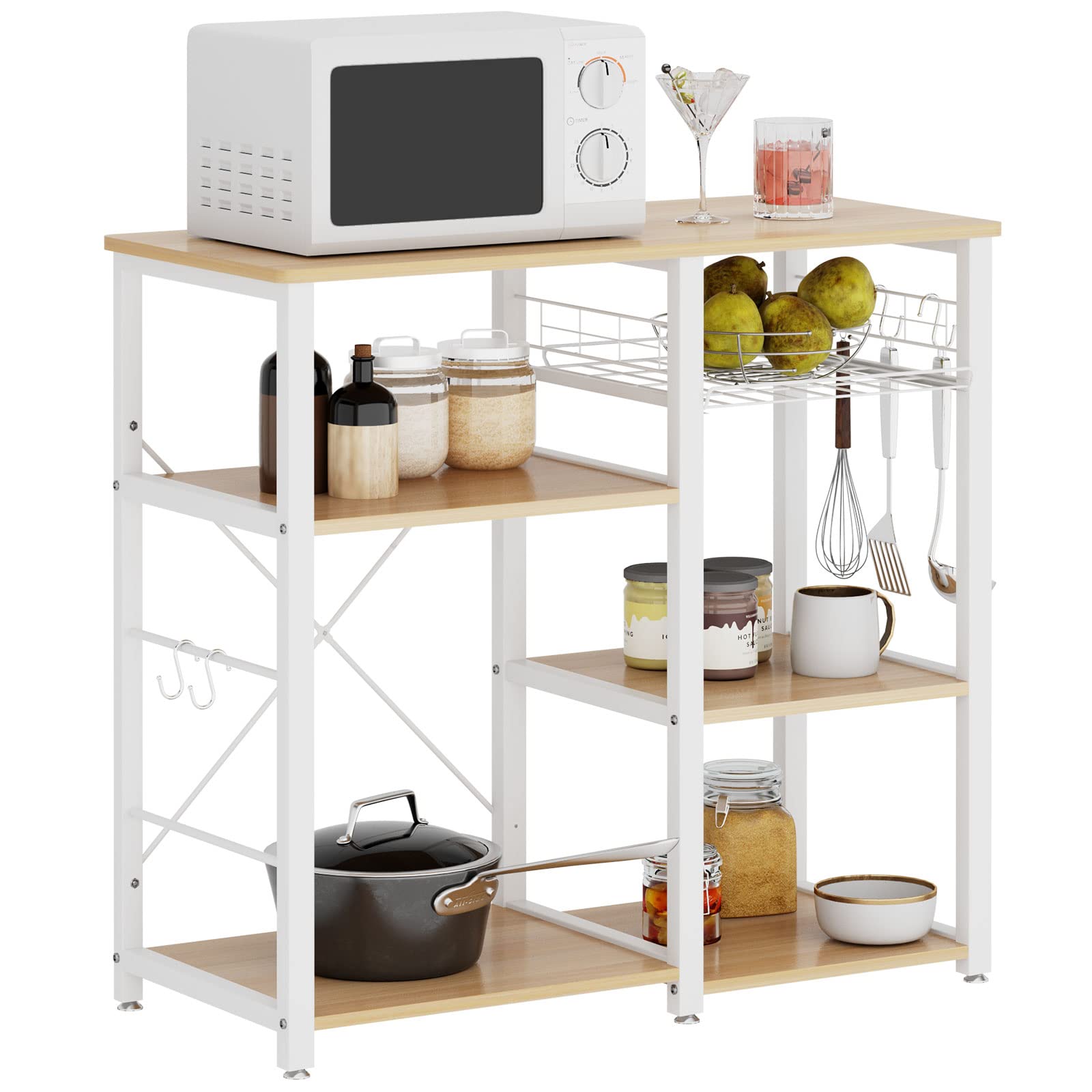 sogesfurniture Scaffale per Cucina in Acciaio Legno, 3 + 3 Ripiani Carrello da Cucina per microonde Forno Scaffalature Organizzatore Salvaspazio, Acero W5S-MO-BH