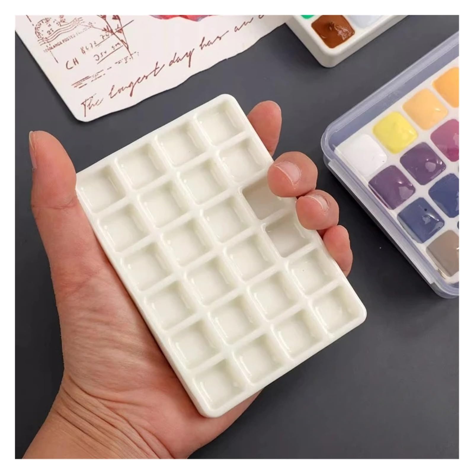 Paleta de Pintura para cerámica Paleta de cerámica vacía, Paleta Acuarela, Bandeja Pintura 18/24 Rejillas, Suministros Arte portátiles for Viaje Artista(24girds)