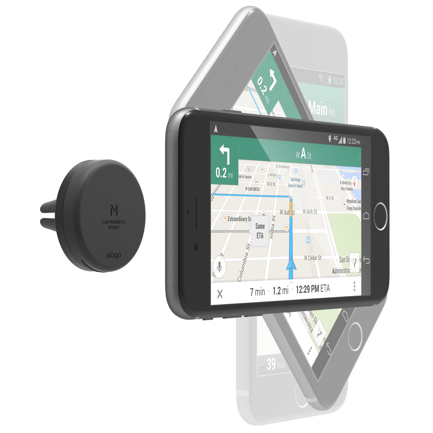 elago Magnetic Car Mount [Black] - [Frustration-Free Install][Compatible with Most Air Vents][2 Large Plates Included] - for all Smartphones