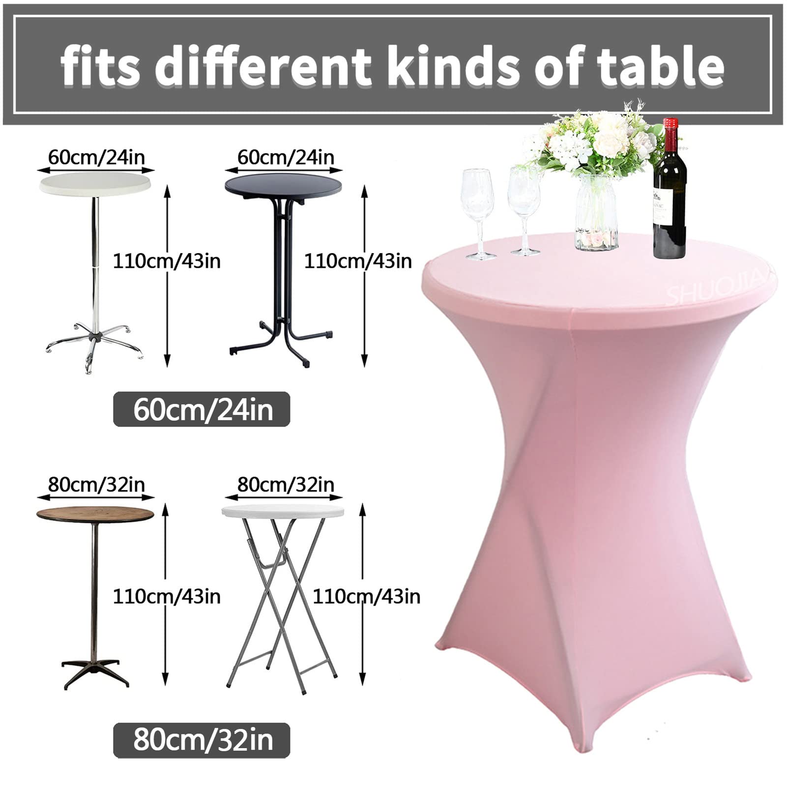 1/2/4pcs Housse De Table De Bistrot, Housse Mange Debout, Nappe Mange Debout Nappe Cocktail Ronde, Housse De Table De Extensible en Spandex pour Bar,Mariage,Cocktail (Pink,4Pcs-80cm)