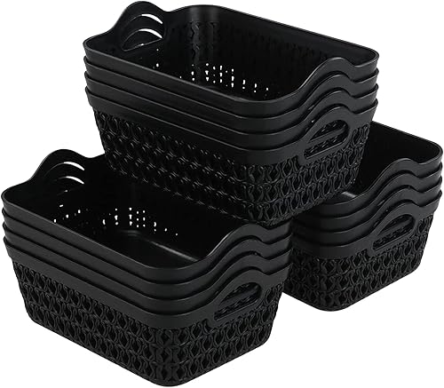 Bandeja pequeña de plástico para almacenamiento de escritorio, color negro, 12 paquetes