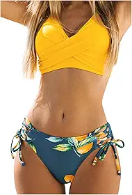Maiô Feminino De Duas Peças Cintura Alta Conjunto Biquíni Plissado Verão Sexy Roupas De Banho, Laranja, Tamanho Padrão