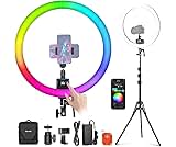 NEEWER SRP18C 18 Inch RGB LED Ring Light Kit with Reversible Tripod Light Stand App Control Phone Holder Compatible with iPhone, Ultra Slim Ringlight for Makeup Video Recording Selfie Studio Streaming