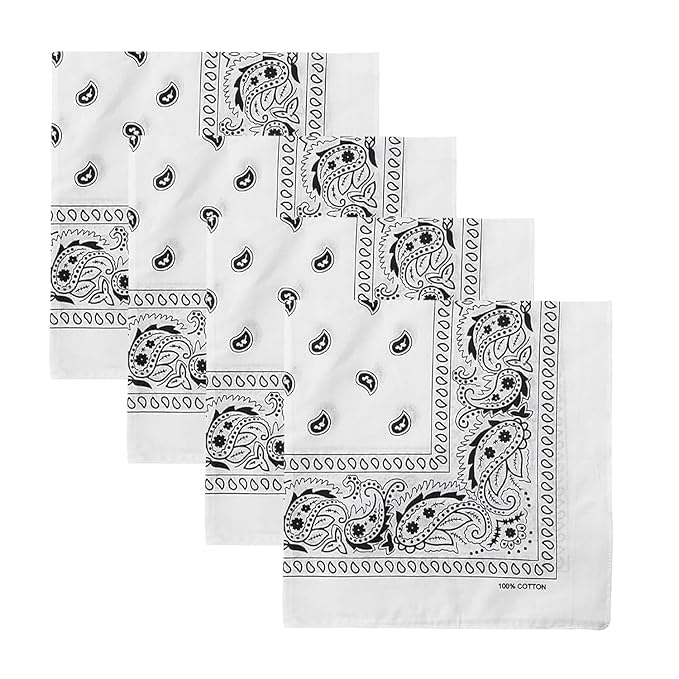 White Cotton Paisley Bandana for Men & Women | Neck Scarf, Headband, Face Mask, Handkerchief | Pack of 4-image-45