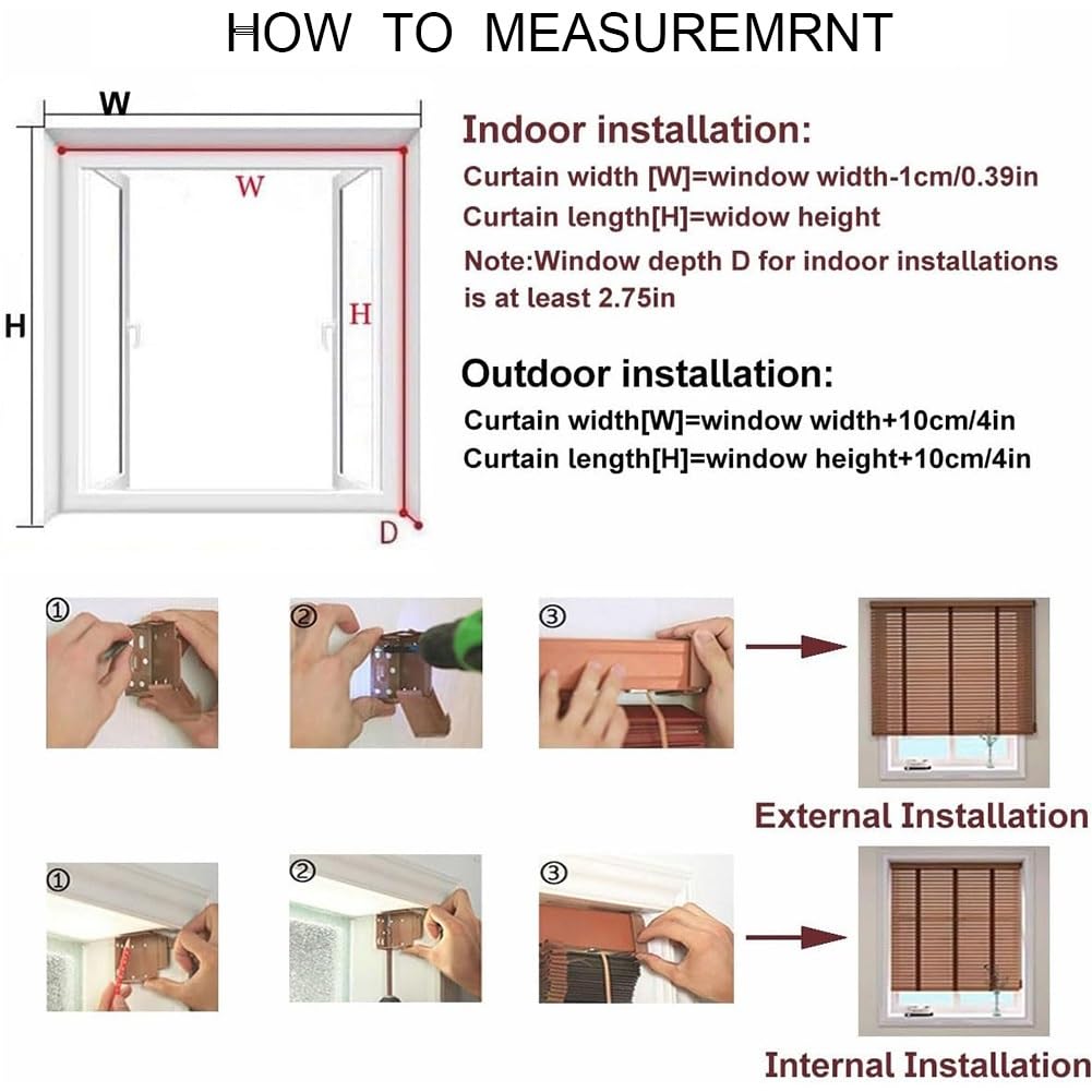 Kabellos Holz-Jalousie Jalousien Fenster Innen, 25cm 33cm 63cm 70cm 110cm 125cm 135cm 150cm 160cm Holzjalousie Jalousette, Sichtschutz, Lichtschutz, Blendschutz(Dark Walnut)