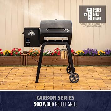 Pit Boss 500 Carbon Series Wood Pellet Grill & Smoker with LCD Digital Controller, 543-Sq. In. Cooking Space, 180F to 500F Temperature Range, Meat Probe, 13.5 lb. Pellet Hopper, Black