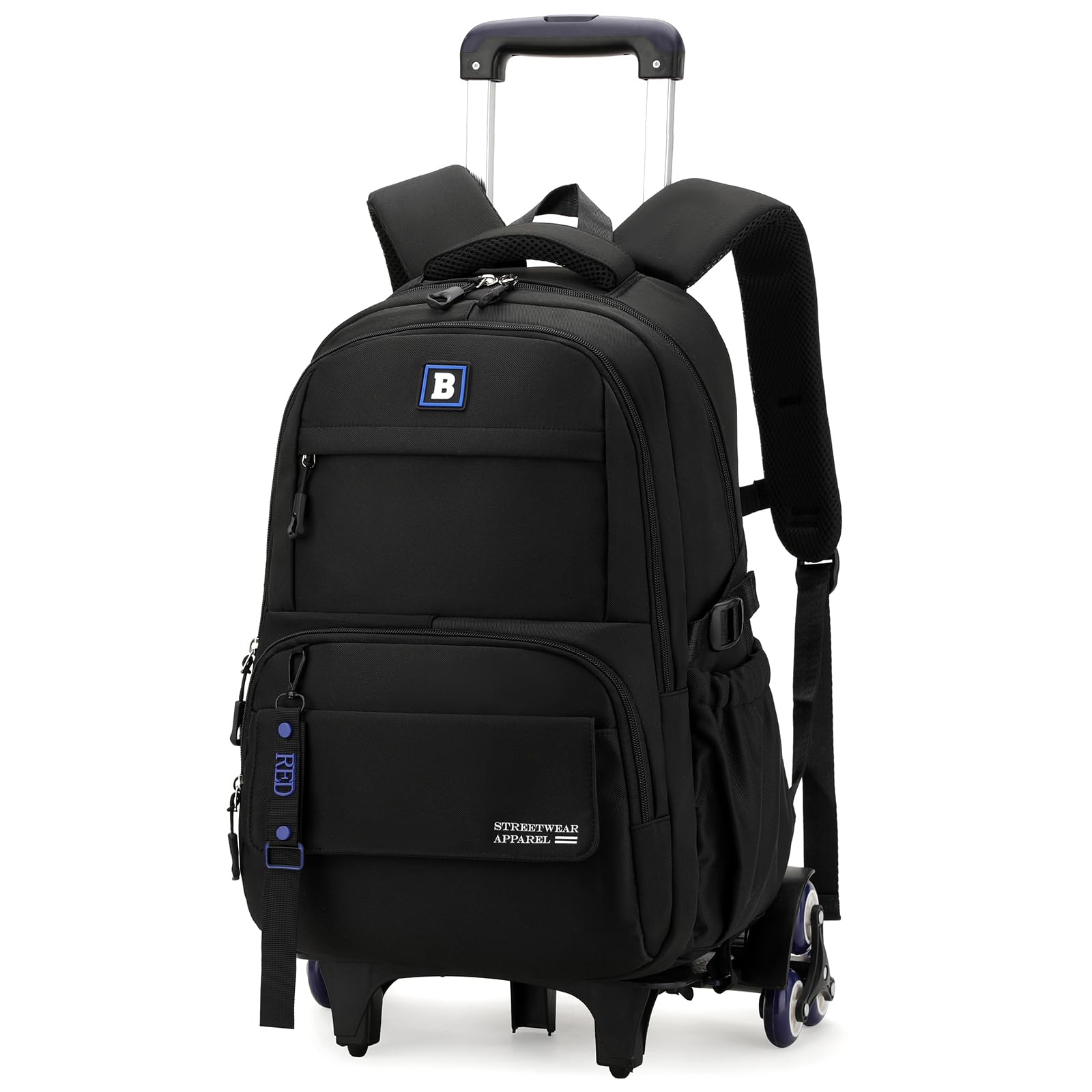 Amythe Sac à Dos à Roulettes pour Enfants Adolescents, Sac Ecole College pour Garçon avec Chariot, 31 L Sac D'école Garçon Léger à la mode, Cartable à Roulettes pour les 9-18 ans, Noir