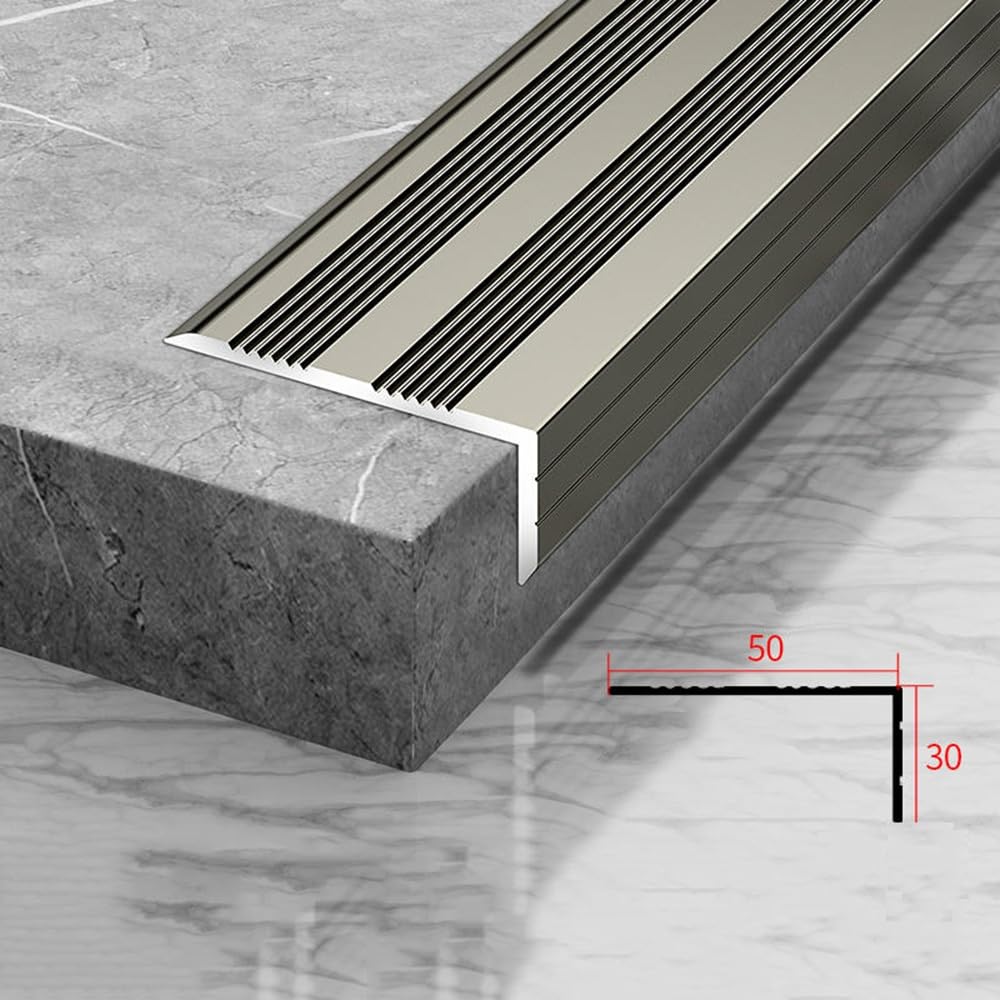 Paquete de 6 perfiles de aluminio antideslizantes para escaleras, 120 cm, protección para puerta de piscina (d 90 cm), protectores de esquina para escaleras seguras