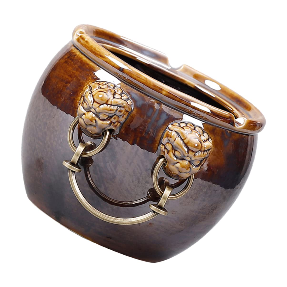 HOMSFOU 1pc Accessories Pen Home Brass Smokers Handle Capacity Decor Buckets Round Catcher Creative Wear-resistant Outdoor Craft Desktop Lid Windproof Cigarettes Coffee Gifts Safe Lion